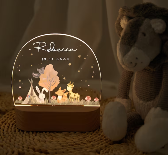 Personalised Night Light for Baby,Animal Night Lamp with Name,Woodland Night Lamp,Newborn Baby Gift,Christmas Birthday Gifts,Toddler Gift