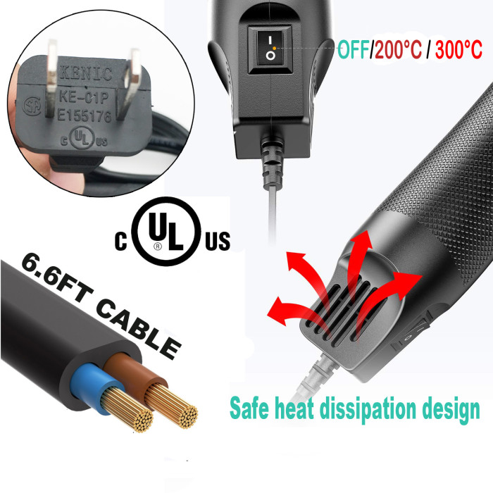 Heat Gun 6.6ft Cable Dual-Temperature 300W Hot Air Gun for DIY Craft Embossing