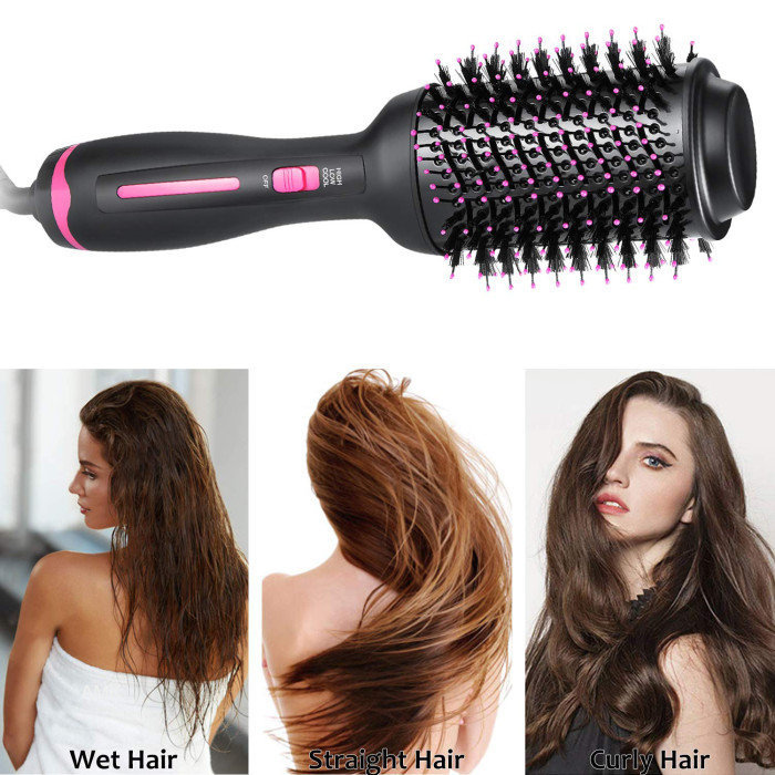 Hair Dryer Brush,Hot Air Brush, One Step Hair Dryer & Volumizer, Styler for Straightening, Curling, Salon Negative Ion Ceramic Electric Blow Dryer Rotating Straightener Salon Negative Ion 