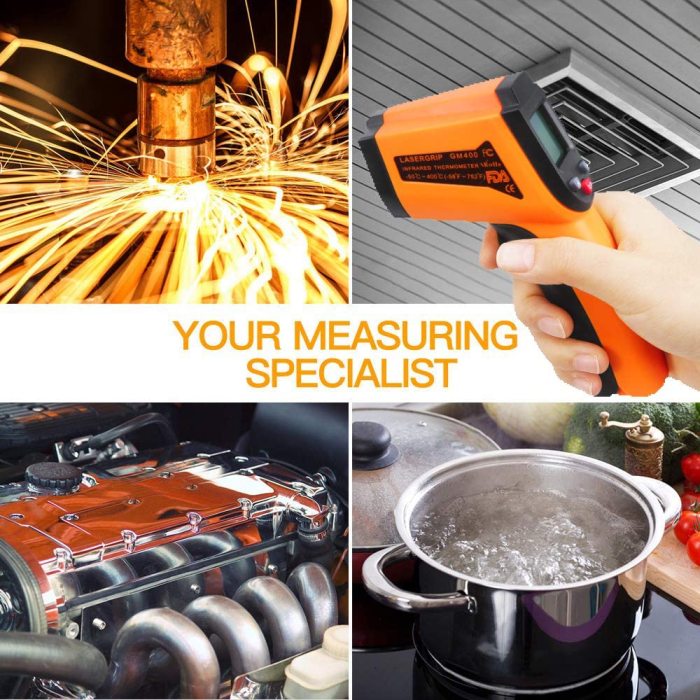Temperature Gun, Digital Infrared Thermometer (Not for Human) Non-Contact -58℉ - 752℉ (-50℃ to 400℃) LCD Screen Digital Temperature Gun Alarm Setting for Cooking BBQ