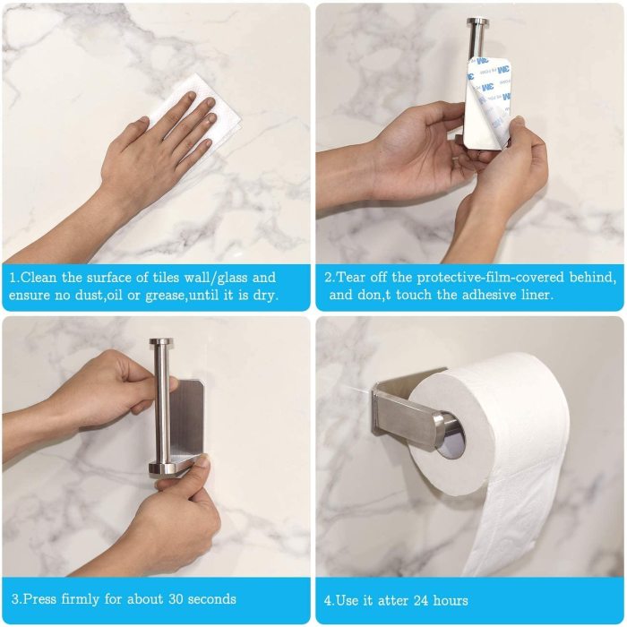 Toilet Paper Roll Holder, Self Adhesive Toilet Paper Holder Stand, for Bathroom, Lavatory, Kitchen Stick on Wall Stainless Steel Brushed No Drilling Wall Mount Tissue Holder 