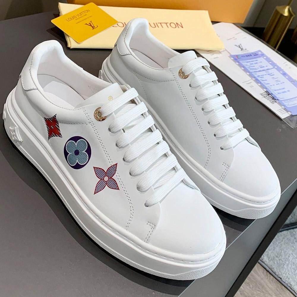 LOUIS VUITTON Lambskin Embossed Monogram Time Out Sneakers 40.5 White  480982