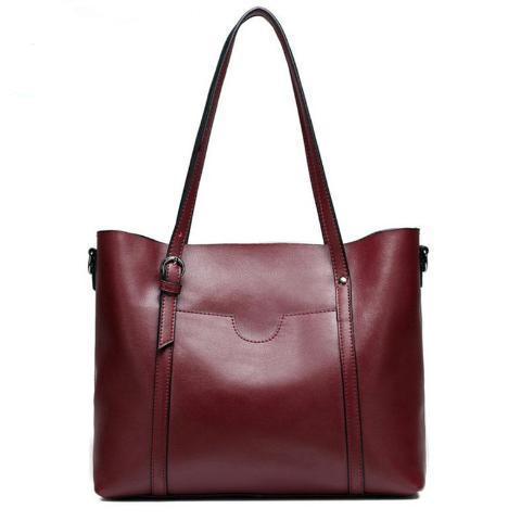 Soft Genuine Leather Solid Shoulder Handbag For Woman