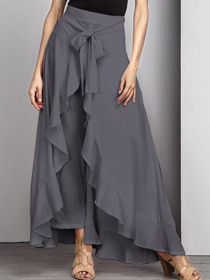 Asymmetric Ruffled Elegant Swing Solid Skirt