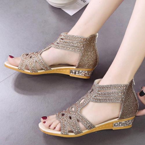Hollow Out  Low Heeled  Ankle Strap  Peep Toe   Office Sandals