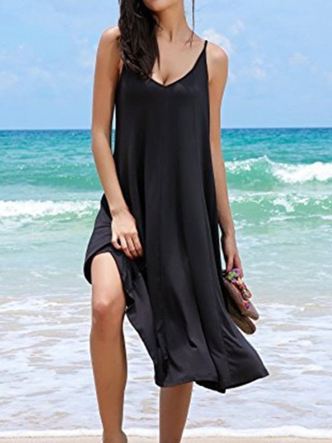 New Summer Women Pure Color Large Size Loose Maxi Dress