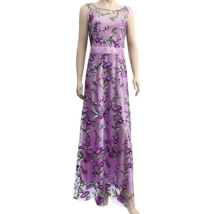 New Elegant Embroidery Printed Sleeveless Expansion Evening Dress