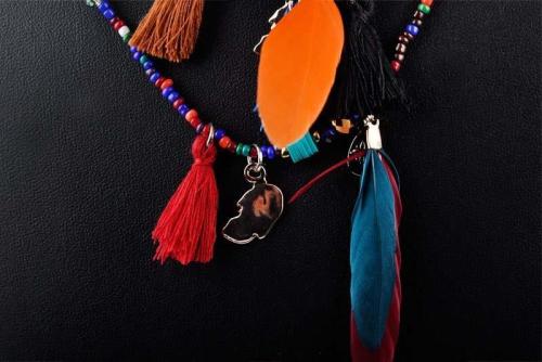 Multi-Color Feather Necklaces & Pendants Beads Chain Statement