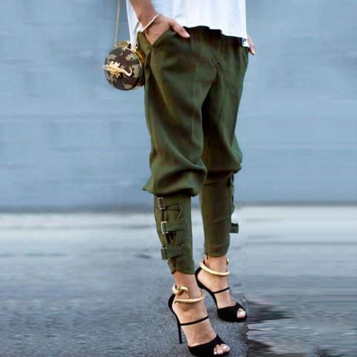Pure Color Casual Strappy Trousers Pnats