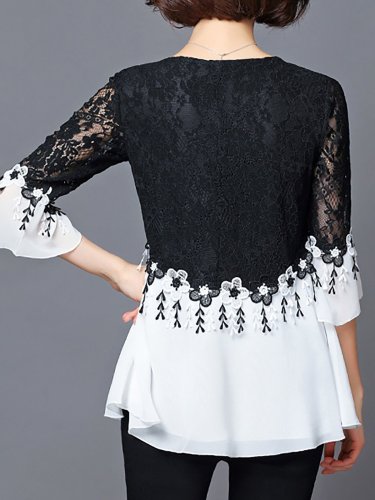 Guipure Lace Casual Bell Sleeve Blouse
