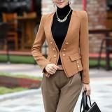 Elegant Pure Color Double-Breasted Long-Sleeved Blazer