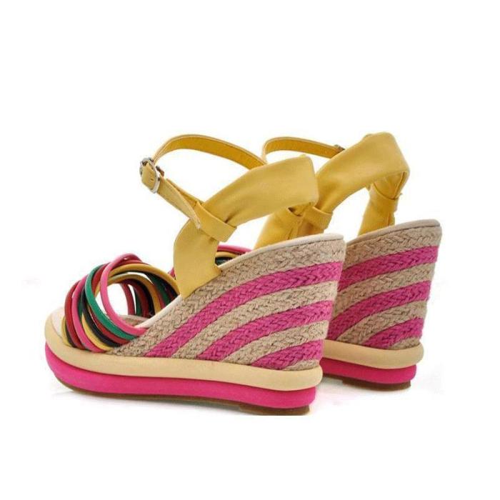 Rainbow Ankle Strap Woven Wedge Heel Sandals