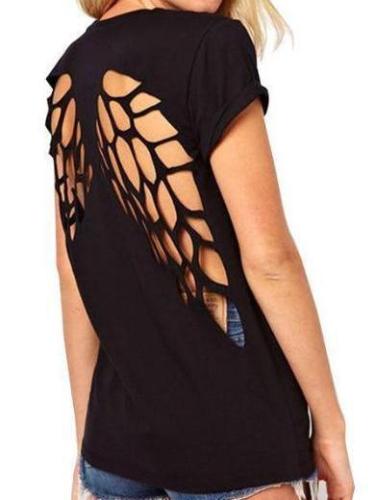 Angel Wings Short Sleeve 0-Neck Casual Shirts Backless
