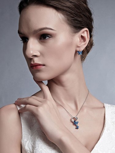 Blue Alloy Flower Glass Necklace
