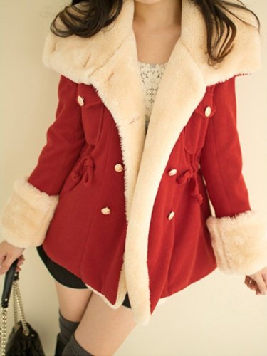 Lapel Double Breasted Drawstring Woolen Coat