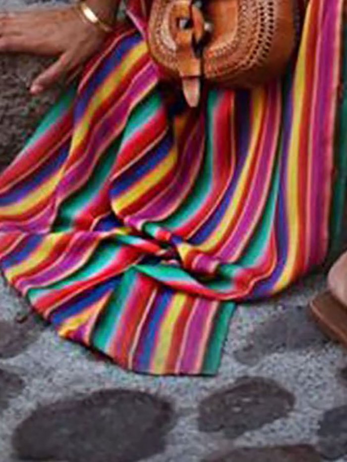 Holiday Half Sleeve Stripes A-line Midi Dress