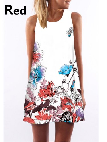 Floral Crew Neck Sleeveless Casual Dress