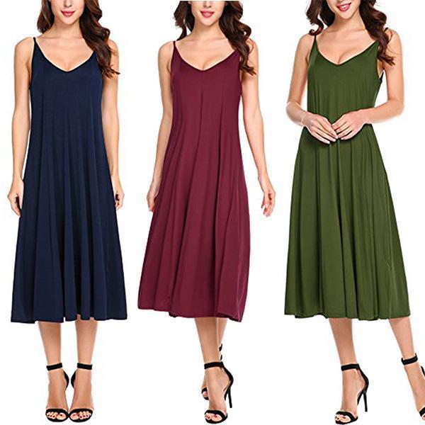 New Summer Women Pure Color Large Size Loose Maxi Dress