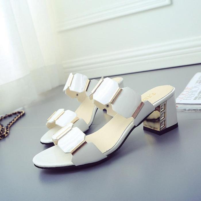 White Paillette Women's Chunky Heel Sandals
