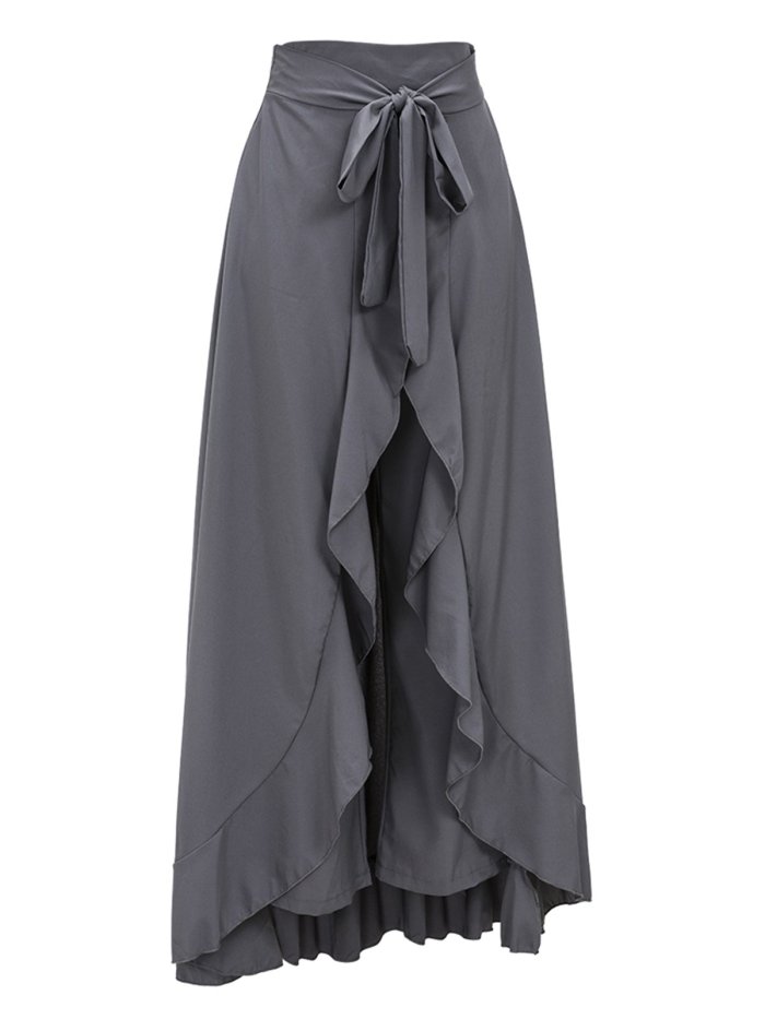 Asymmetric Ruffled Elegant Swing Solid Skirt