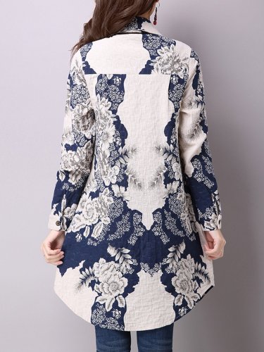 Blue Printed Floral Long Sleeve Blouse