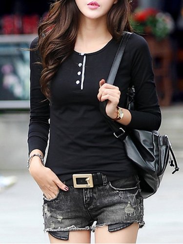 Long Sleeve Buttoned Casual T-Shirt