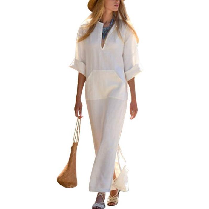 New Oversized Women Long Sleeve Solid Cotton Maxi Dress
