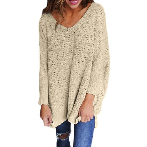 Round Neck Plain Long Sleeve Knitting Sweater