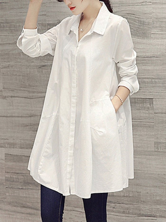Fashion Button Down Collar  Single Breasted  Plain Blouses
