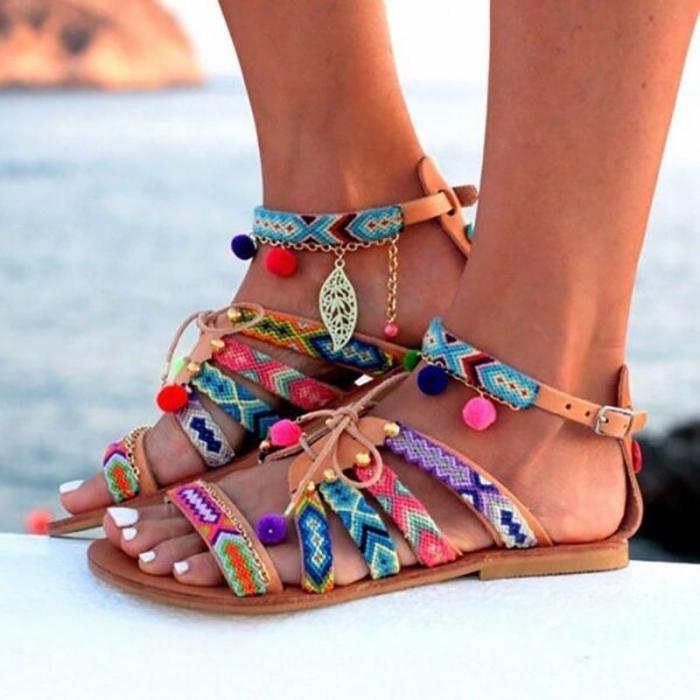 Plus Size  Bohemian Multicolor Buckle Sandals
