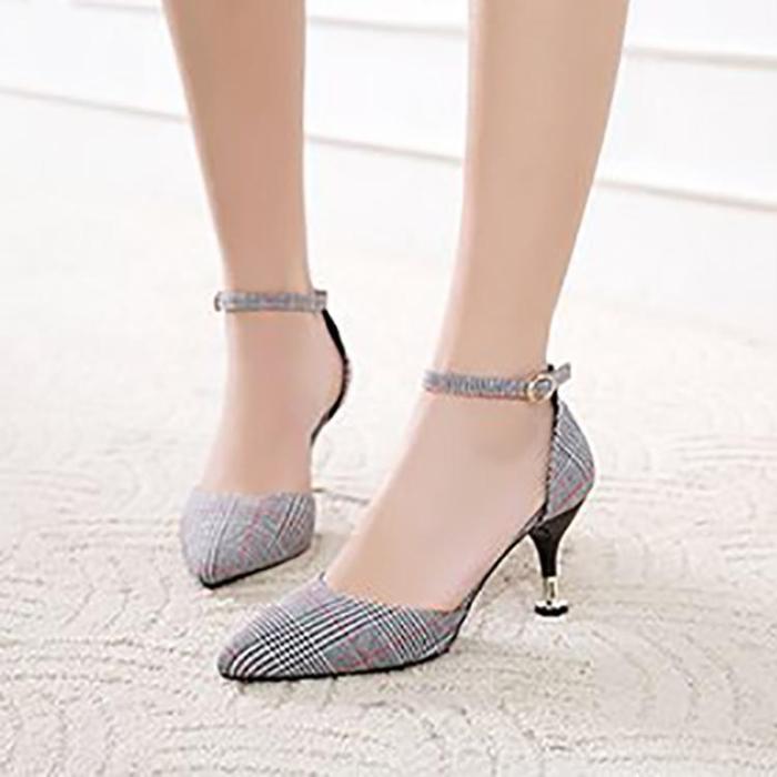 Fashion Retro Lattice Pointed Mueller Woman Shoes