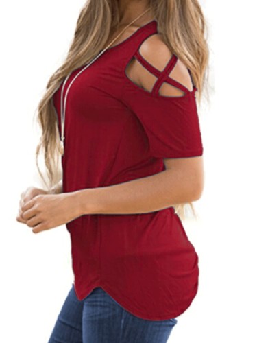 Round Neck  Plain Short Sleeve T-Shirts for Woman