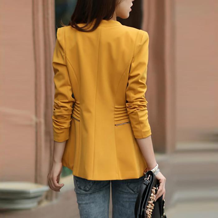Elegant Pure Color Oblique Collar Irregular Long-Sleeved Blazer