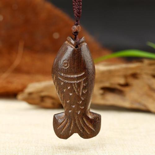 Lucky Fish Wooden Pendant Retro Necklace Knitted Rope