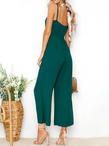 Solid Casual Washed Demin Sheath Jumpsuit