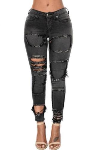 High Street Faded Denim Black Ripped Skinny Stretch Jeans