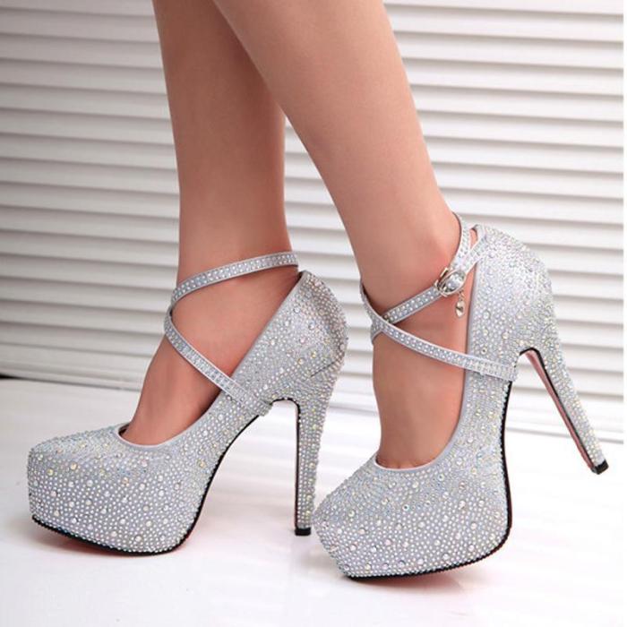 New Crystal High Heel Bridal Wedding Shoes