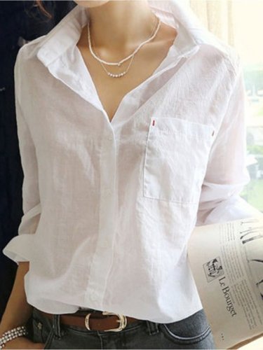 Casual Solid Long Sleeve Shirt Collar Blouse