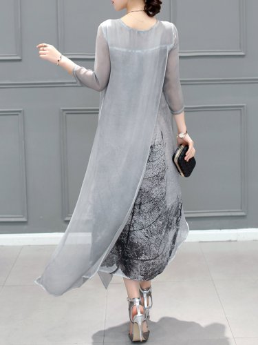 Gray Asymmetrical Printed Casual Dress