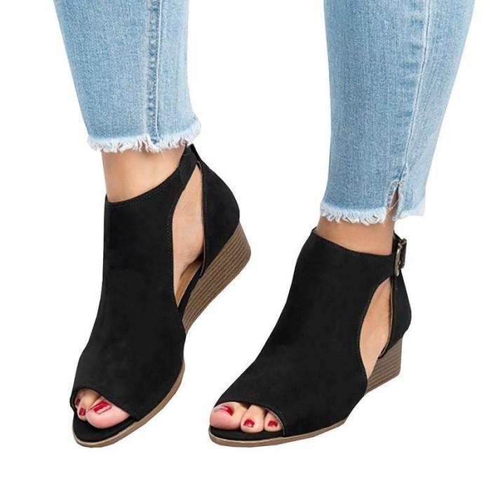 Large Size Ankle Strap Peep Toe Wedge Sandals