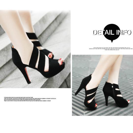 Black Pure Color Hollow High Heels Shoes