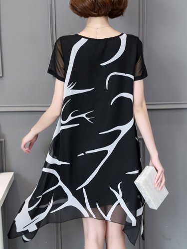 Asymmetrical Stripes Printed Plus Size Chiffon Dress