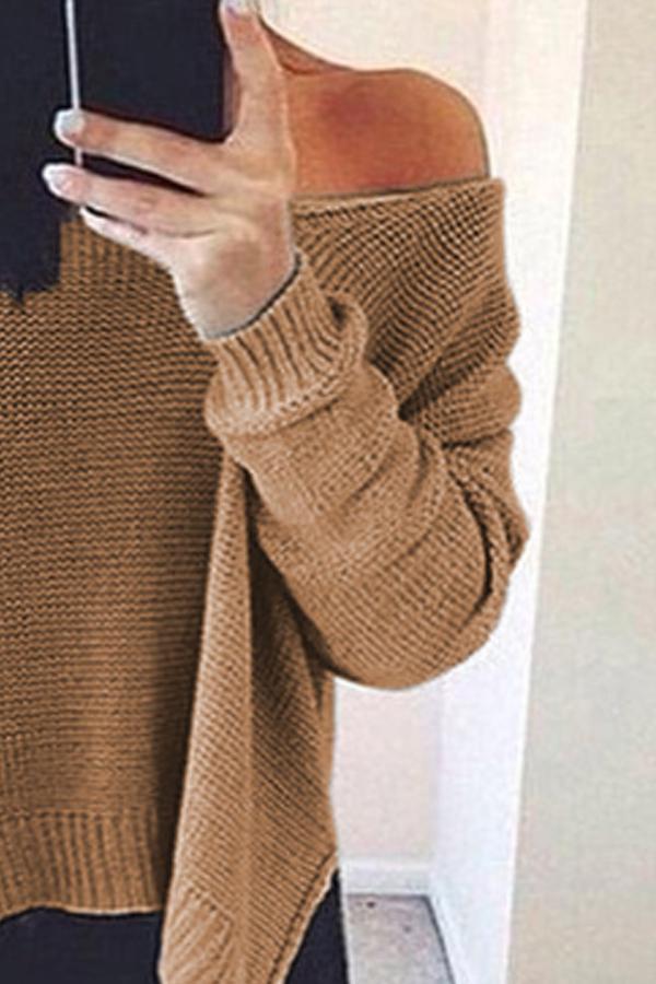 Off Shoulder  Asymmetric Hem  Plain Sweaters