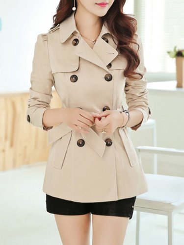 Turn Down Collar  Double Breasted Plain Trench Coats