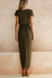 Asymmetric Hem  Plain  Short Sleeve Maxi  pure color Dresses