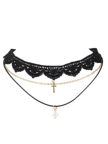 Black Lace Velvet Lace Statement Choker Necklace Sets