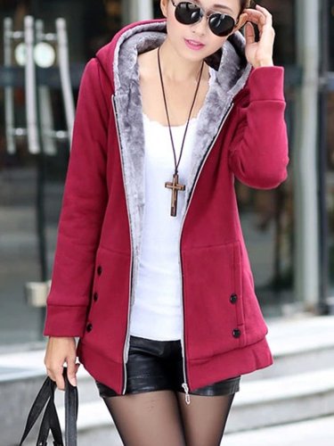Patch Pocket Snap Front Decorative Button Hoodie
