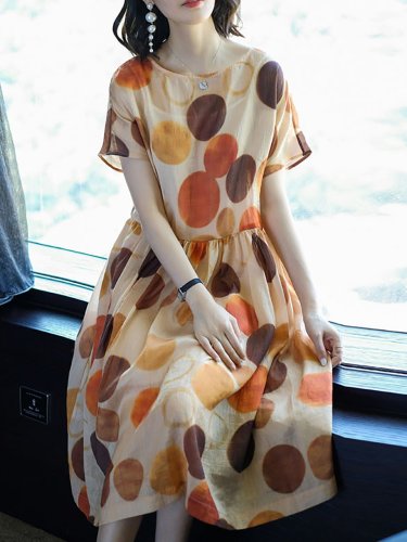 Multicolor A-line Printed Casual Short Sleeve Midi Dress