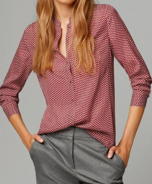 Chiffon Button Down Blouse Long Sleeve V-Neck Printed Lady Shirts