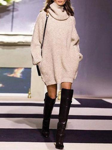 Knitting High-neck Loose Sweater Dress